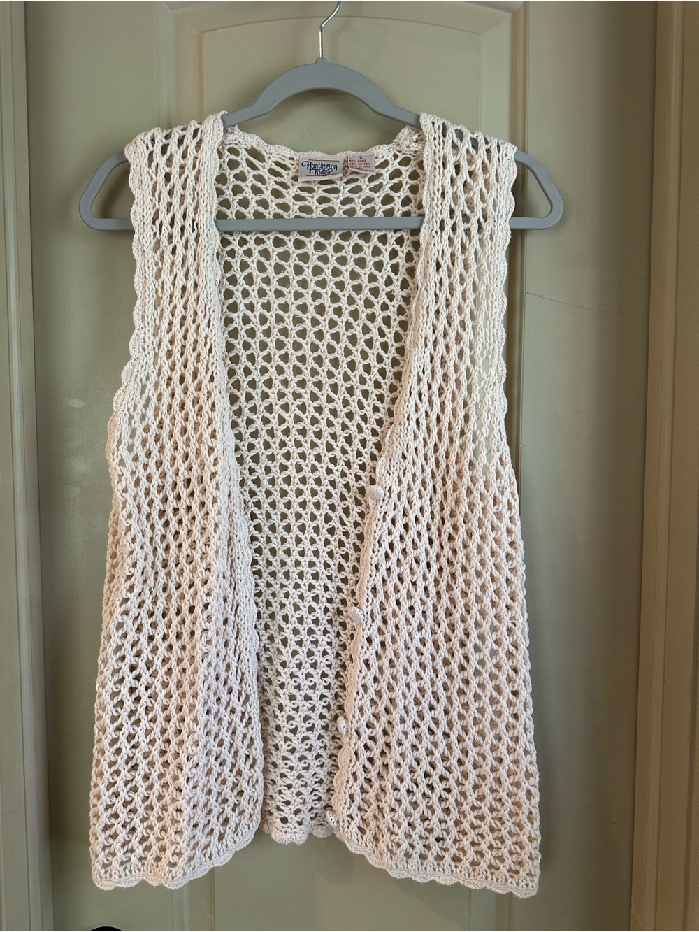 Women’s Huntington Ridge Crochet Open Front Vest; Cream/Off White; Size L